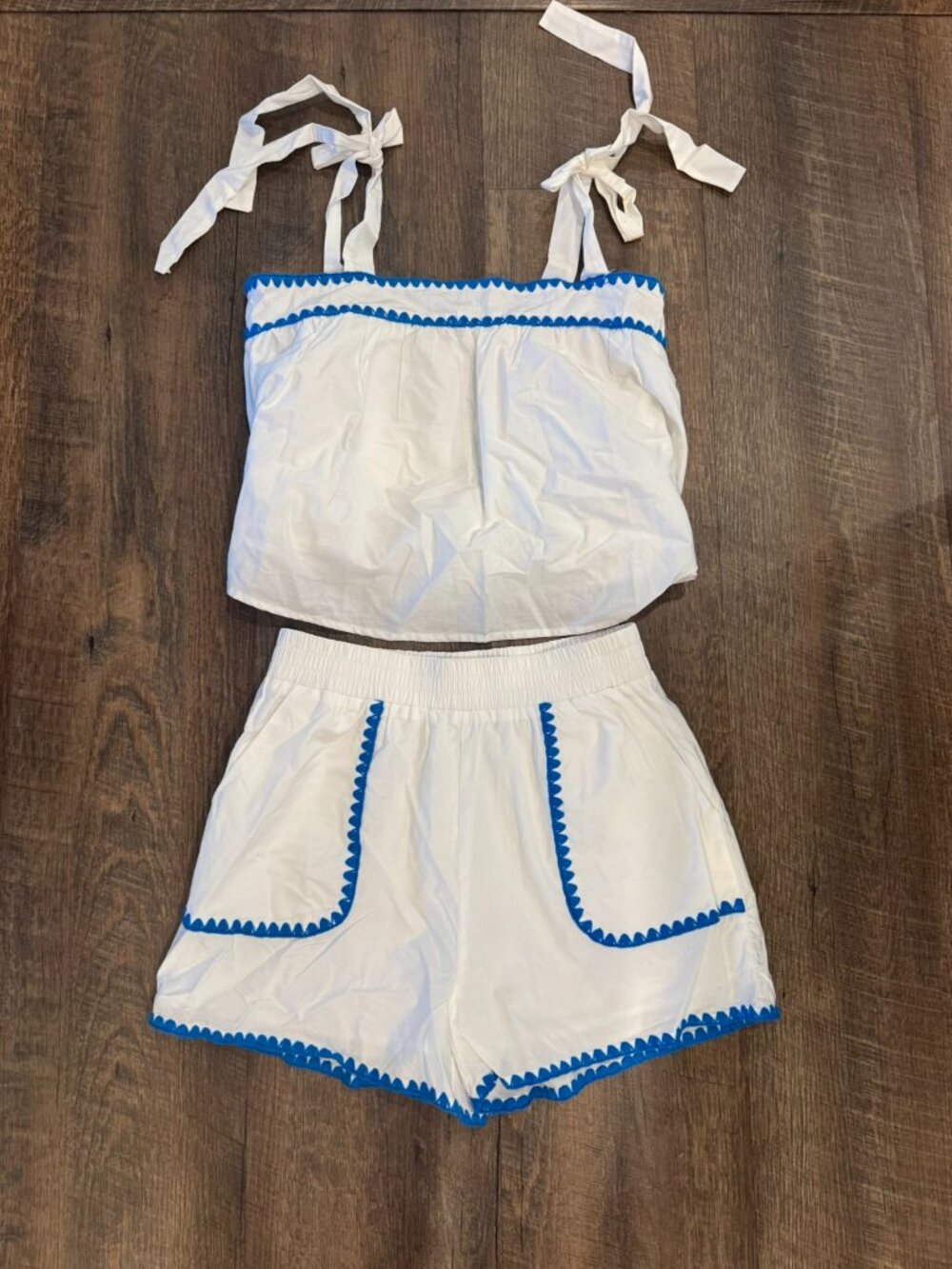 White and Blue Short and Tank Set by &merci, NWT - Women's Size Medium